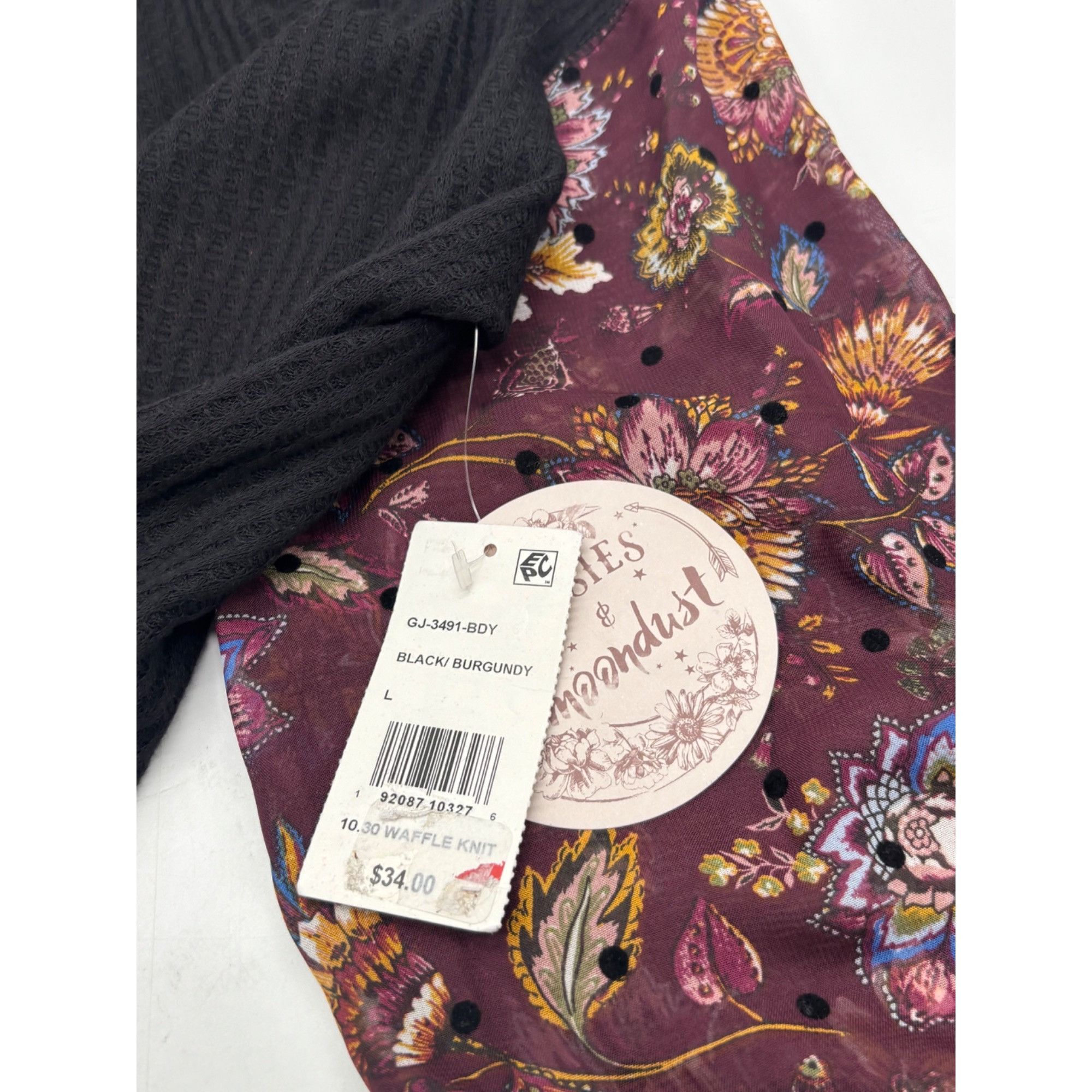 Other Gypsies & Moondust Juniors' Waffle Knit Sheer Sleeve Top, Bu Size L / US 10 / IT 46 - 9 Thumbnail