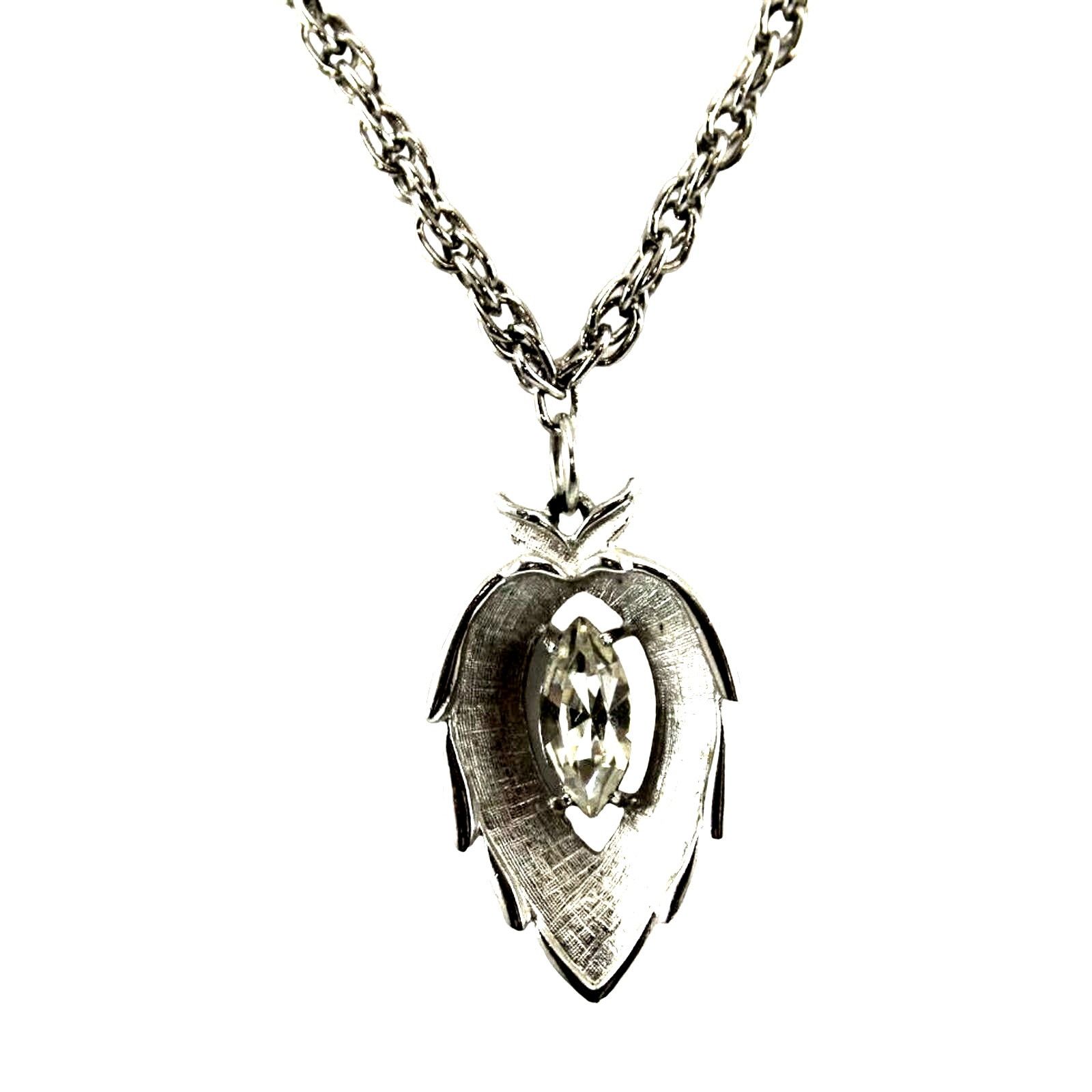 Other Sarah Coventry Silvertone Leaf Pendant Marquis Crystal •24" Size ONE SIZE - 2 Thumbnail