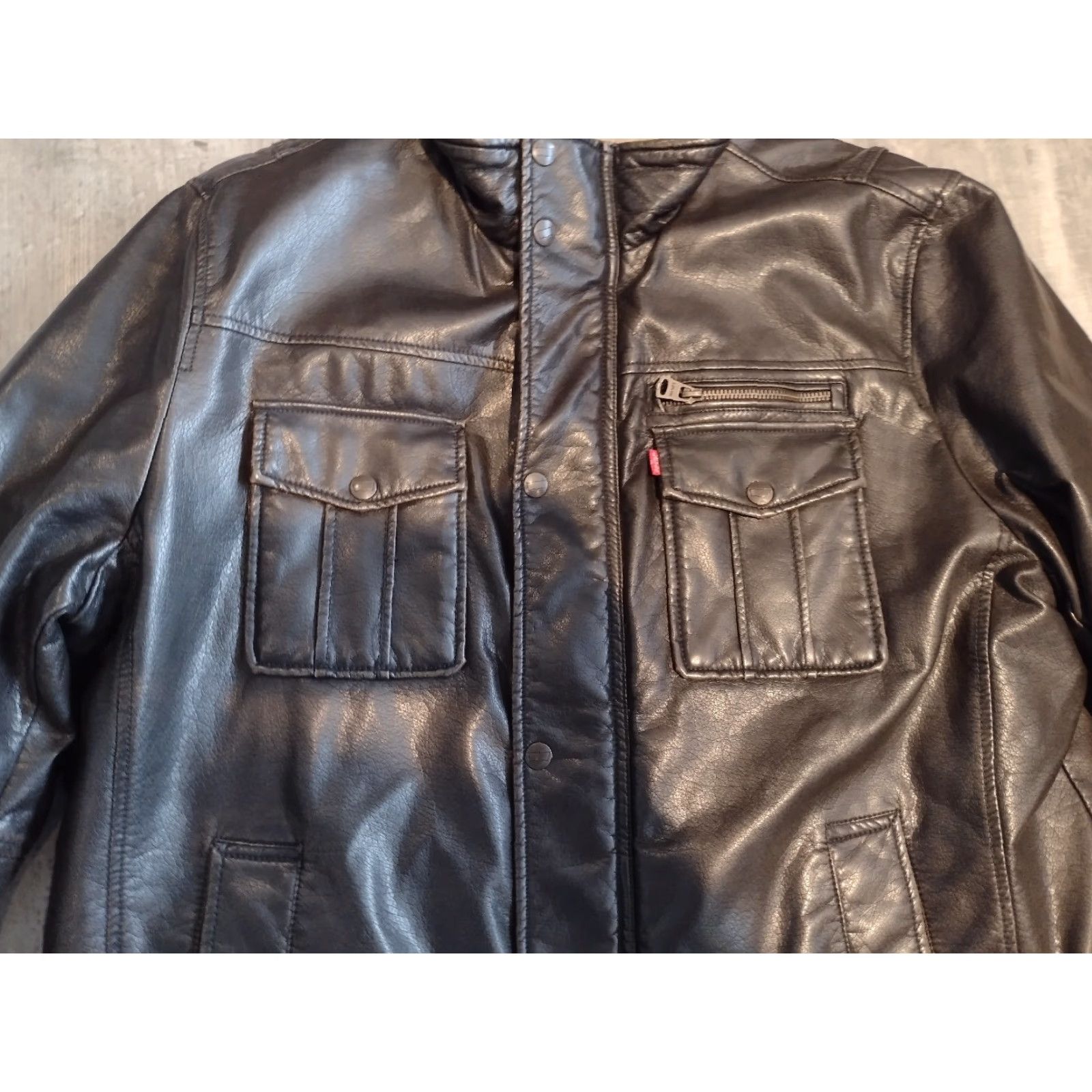 Vintage VINTAGE Levi Strauss & Co. Motorcycle Jacket Mens XL Brown Polyurethane Faux Leather 90s 2000s zippers pockets Size US XL / EU 56 / 4 - 4 Thumbnail