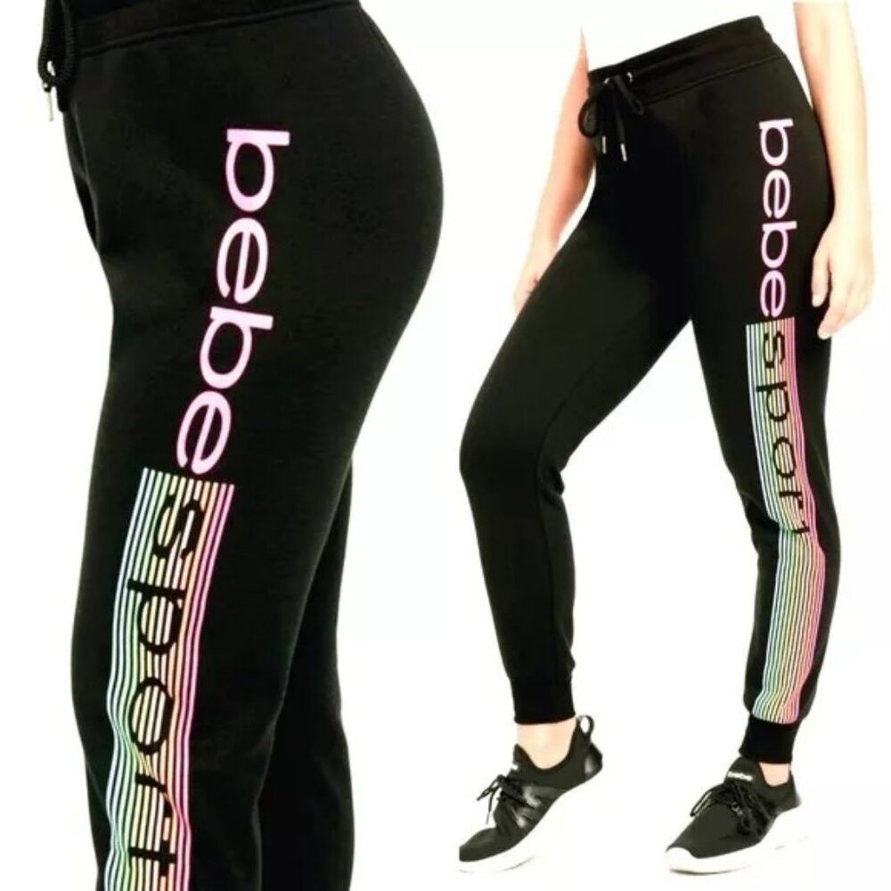 Bebe NWT New Bebe Sport Glitter Logo Stripe Black Jogger Size 1X Size 38" / US 16 / IT 52 - 2 Thumbnail