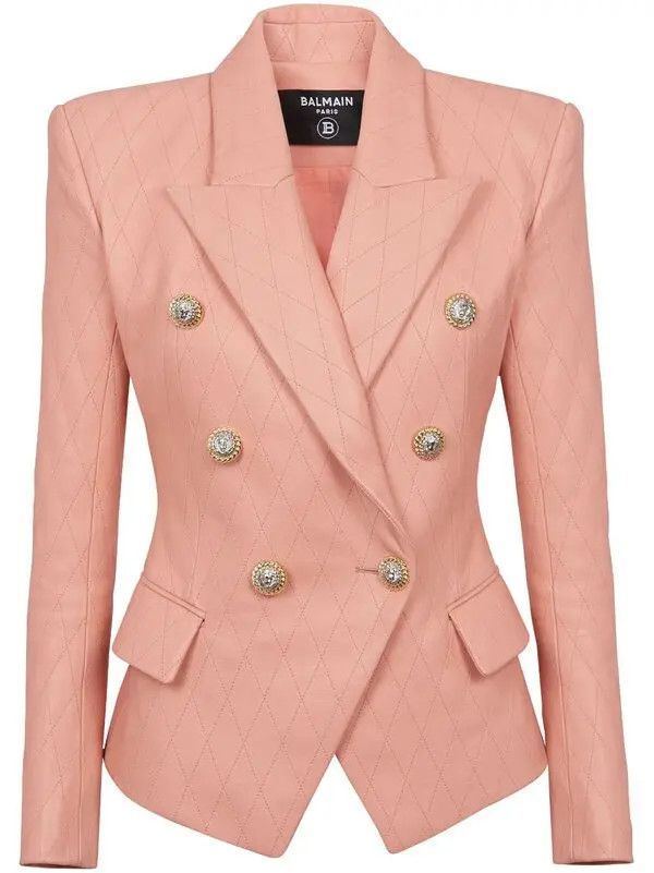 Balmain o1s1wg110825 Quilted Lambskin Jacket in Pink Size S / US 4 / IT 40 - 1 Thumbnail