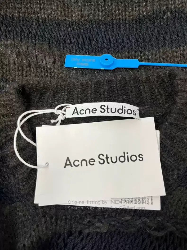 Acne Studios Acne Studios Striped Cutout Knit Mohair Sweater - Charcoal Size XXS / US 00 / IT 34 - 4 Thumbnail