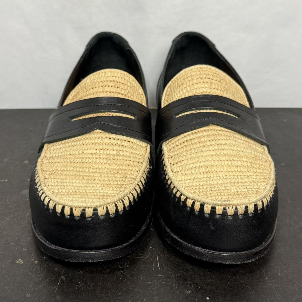Bottega Veneta Bottega Veneta Black Leather Raffia Loafers Size US 9.5 / IT 39.5 - 3 Thumbnail