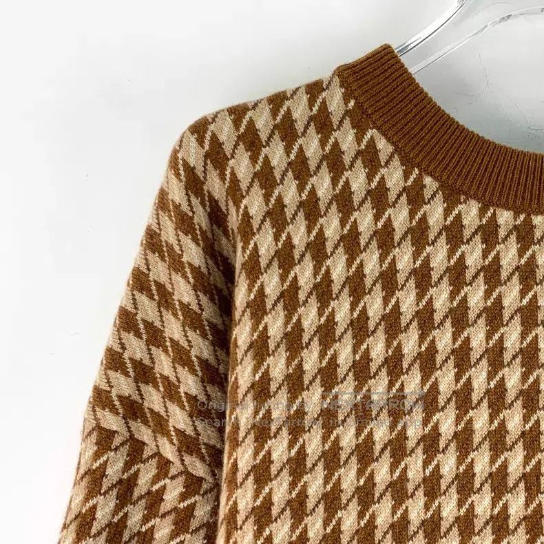 Hermes Hermes Brown Houndstooth Cashmere Crewneck Long Sleeve Kni Size XXS / US 00 / IT 34 - 3 Thumbnail