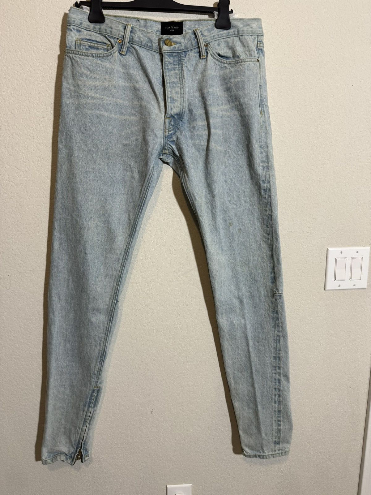 image of Fear Of God Distressed Denim Zipped Hem Denim, Men's (Size 36)