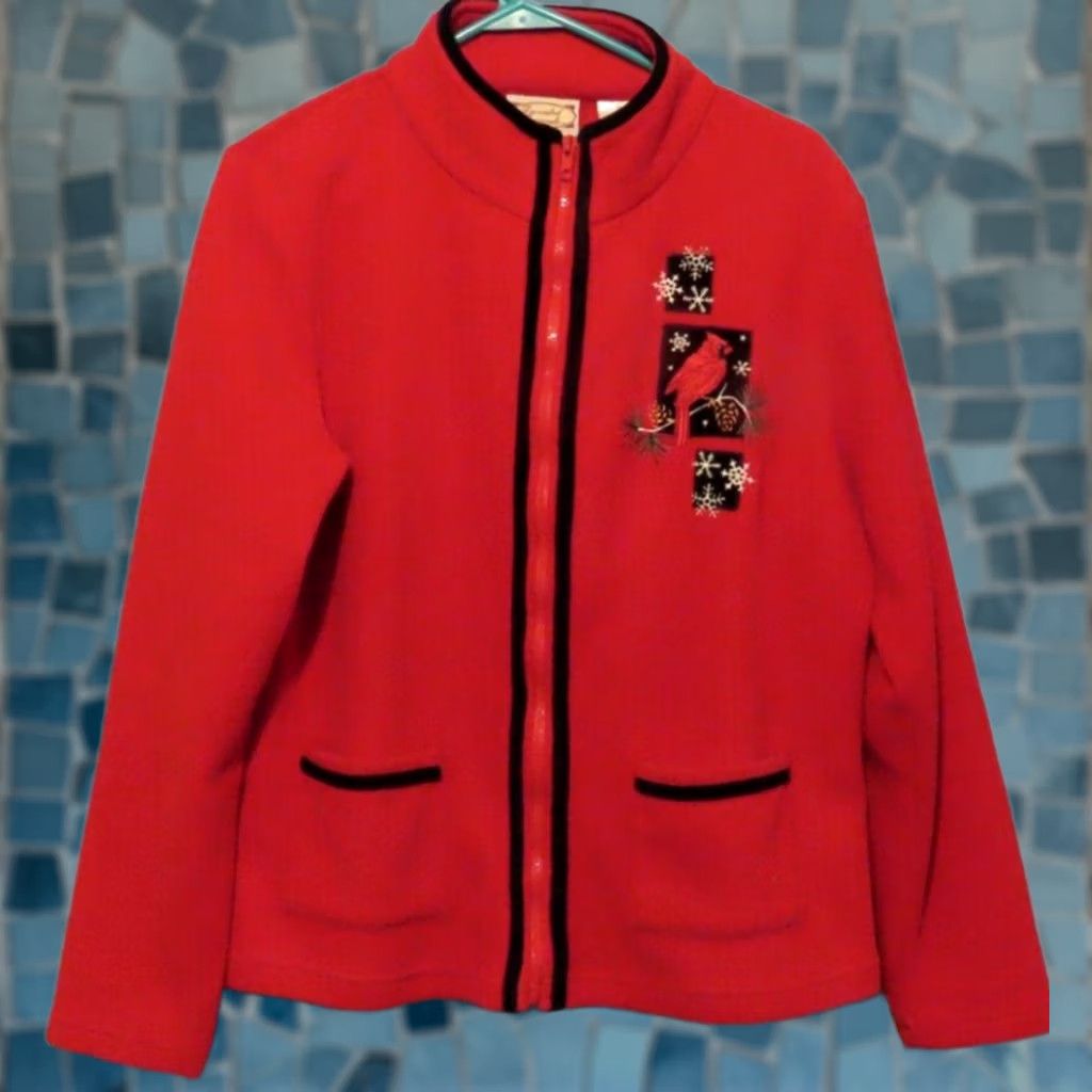 Vintage VINTAGE Decorated Originals Red Full Zip Sweater Cardinal Pinecone Womens M Size M / US 6-8 / IT 42-44 - 1 Thumbnail