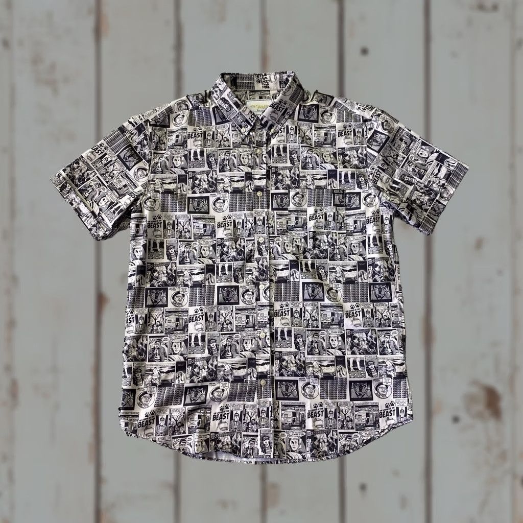 Greats RSVLTS The Sandlot Great Hambino Button Up Shirt Mens XL White Graphic Print Short Sleeve Casual Comfort Blue Polyester MLB Preppy The Roosevelts Size US XL / EU 56 / 4 - 1 Thumbnail