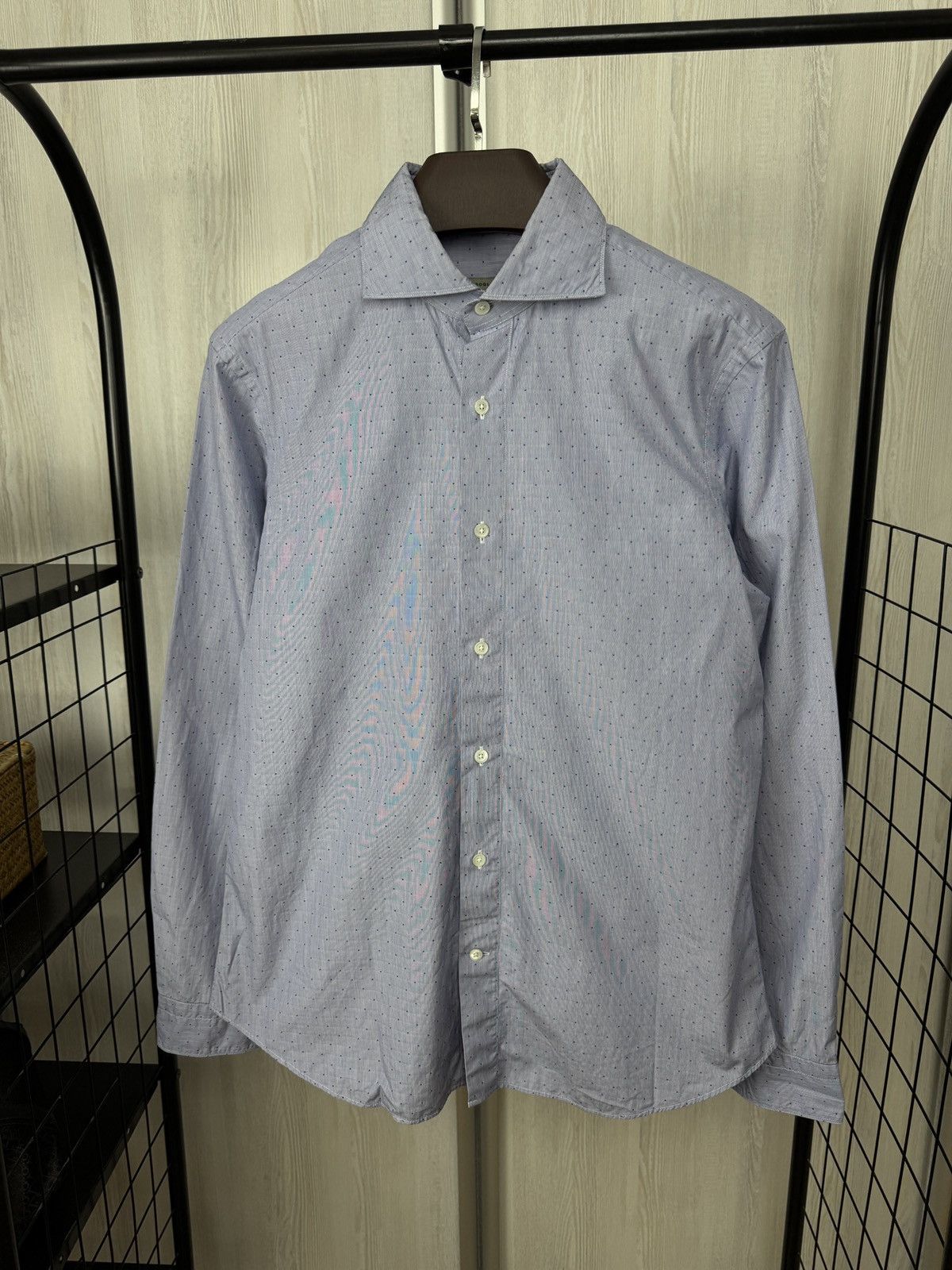 Boglioli Boglioli Dover polka dot pattern blue long sleeve shirt Size US L / EU 52-54 / 3 - 1 Thumbnail