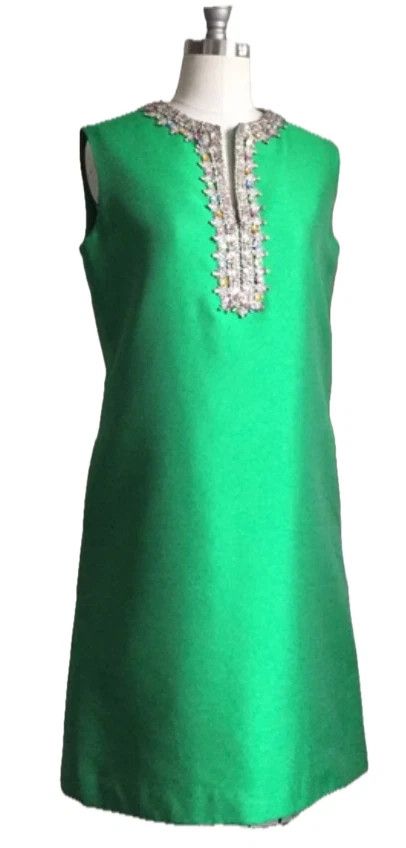 Other Vintage 1960s Halle Bros. Specialty Shop Emerald Shift Dress Size M / US 6-8 / IT 42-44 - 5 Thumbnail