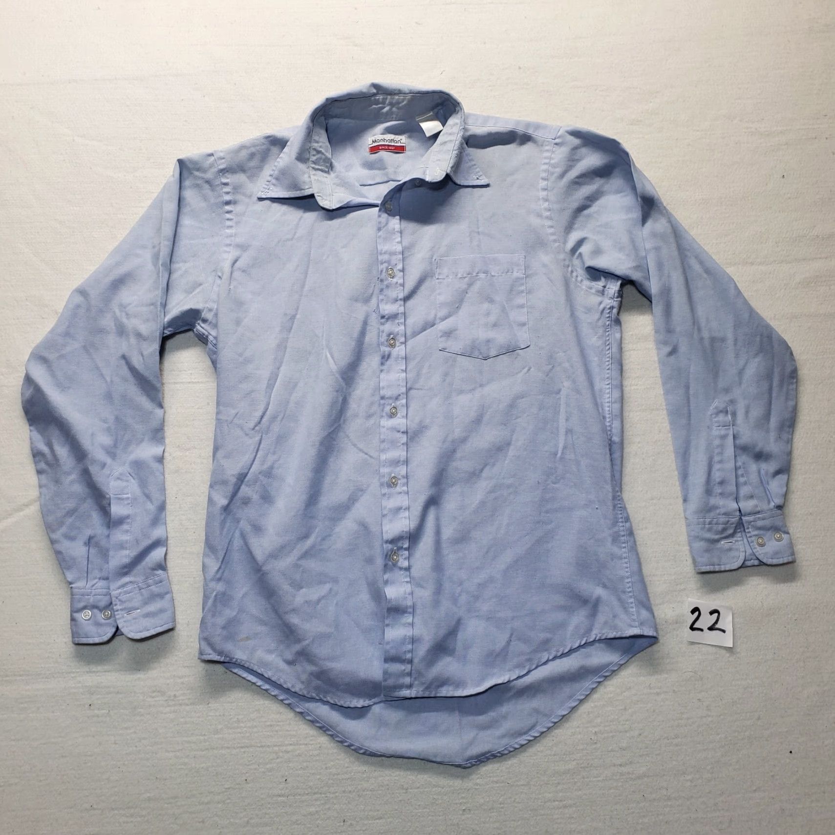 Vintage Manhattan Blue Button-Up Shirt Long Sleeve Adult XL Cotton Blend Casual Mens Size US XL / EU 56 / 4 - 4 Thumbnail