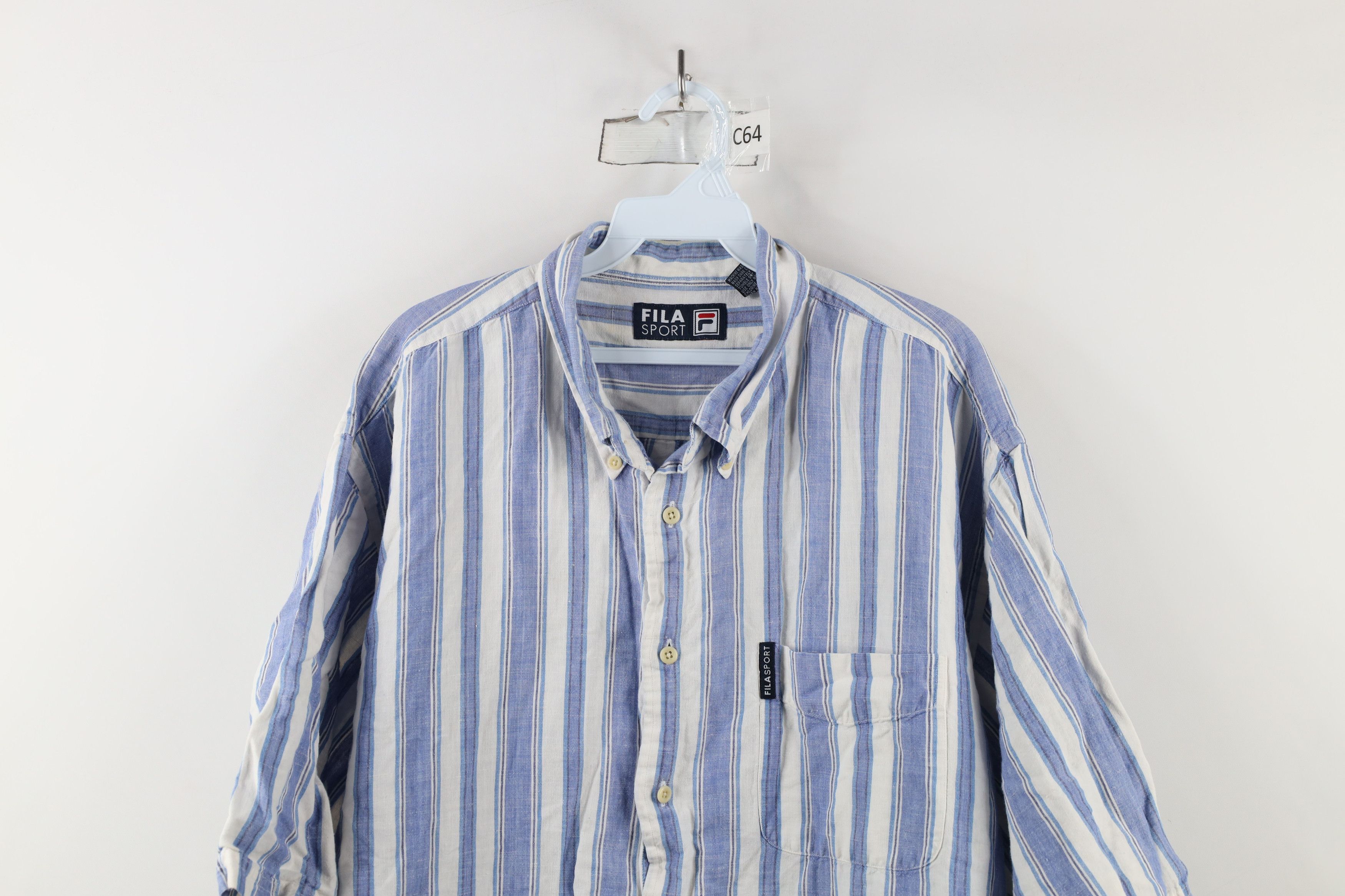 Fila × Vintage Vintage 90s Fila Sport Striped Short Sleeve Button Shirt Size US XL / EU 56 / 4 - 2 Thumbnail