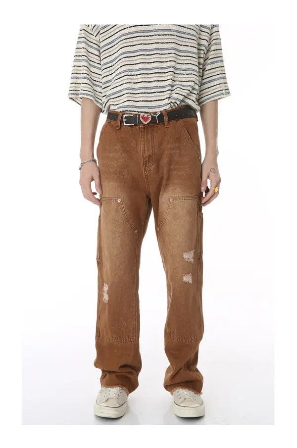 Japanese Brand VIBE Japanese retro straight slim fit raw edge ripped jeans Size US 32 / EU 48 - 1 Thumbnail