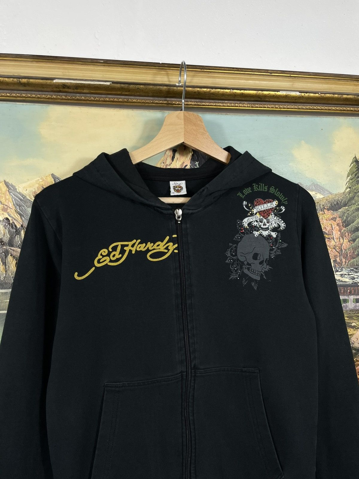 Christian Audigier × Ed Hardy × Vintage Ed Hardy Retro 00s Hoodie With Crystals Affliction Grunge Size US XS / EU 42 / 0 - 5 Thumbnail