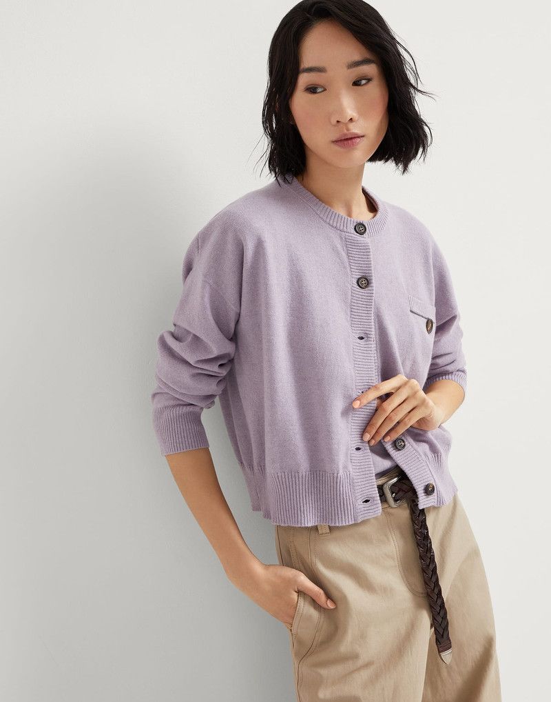 Brunello Cucinelli o1la1rc1a0326 Cashmere Cardigan With Monili in Purple Size L / US 10 / IT 46 - 4 Thumbnail