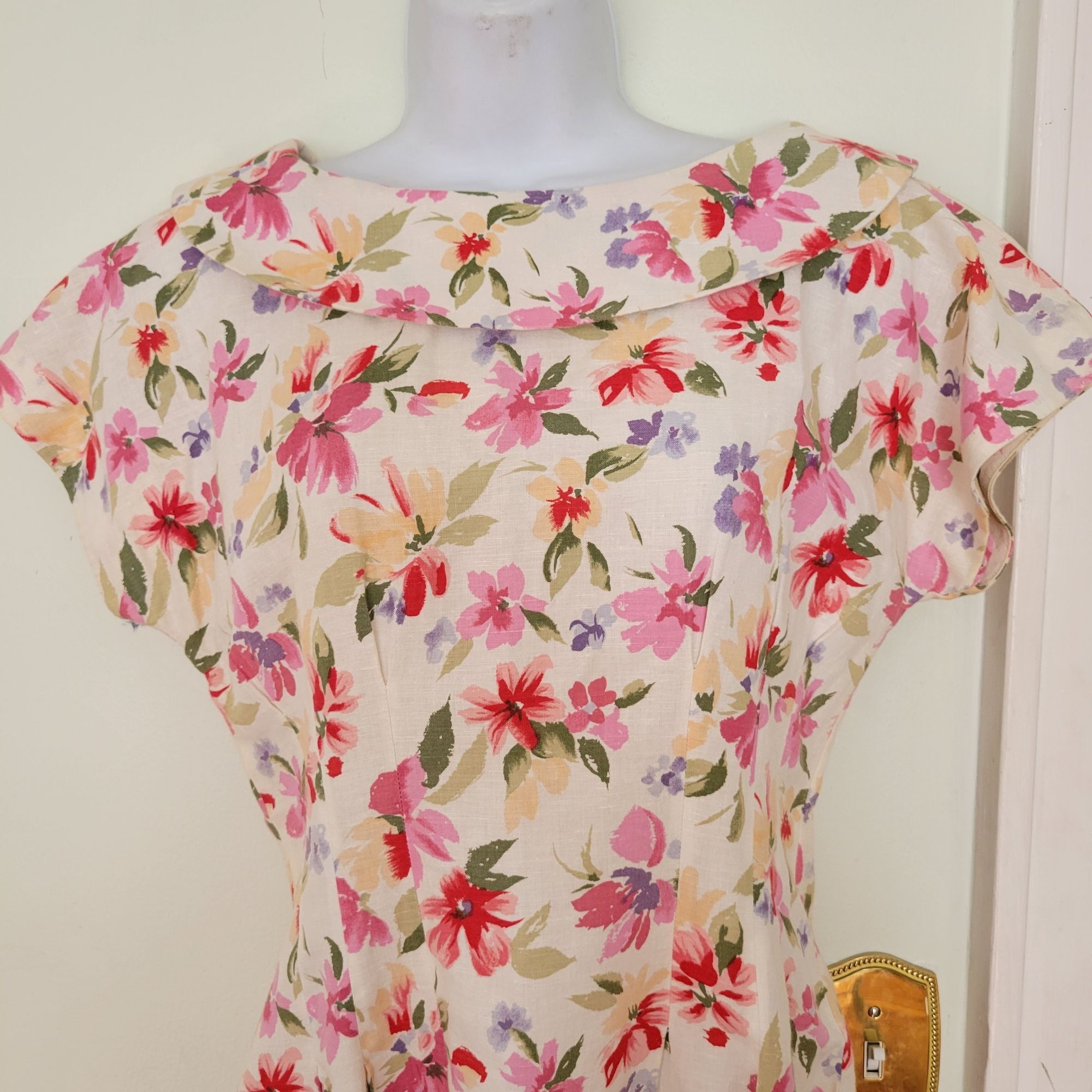 MAGGY LONDON Vintage Floral Maggy London Wiggle Dress 8 Linen Blend Cospl Size M / US 6-8 / IT 42-44 - 4 Thumbnail