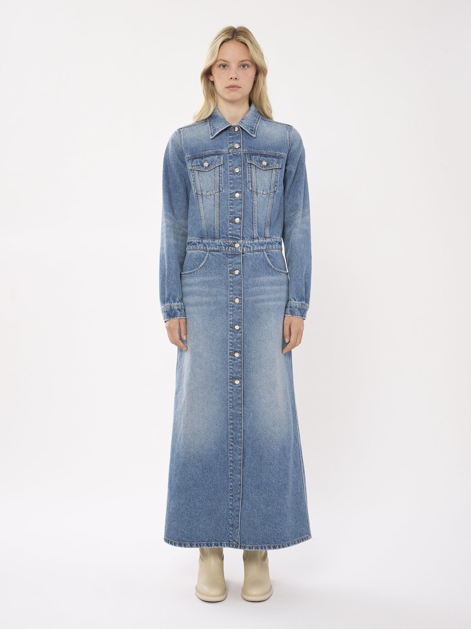 oc11z0525 Long Shirt Dress in Blue