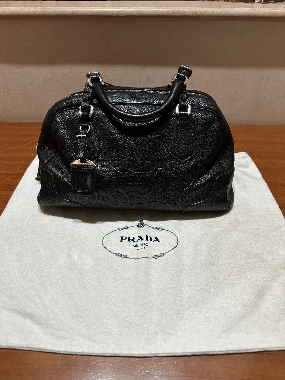 image of Prada Vintage Leather Handbag in Brown, Women's