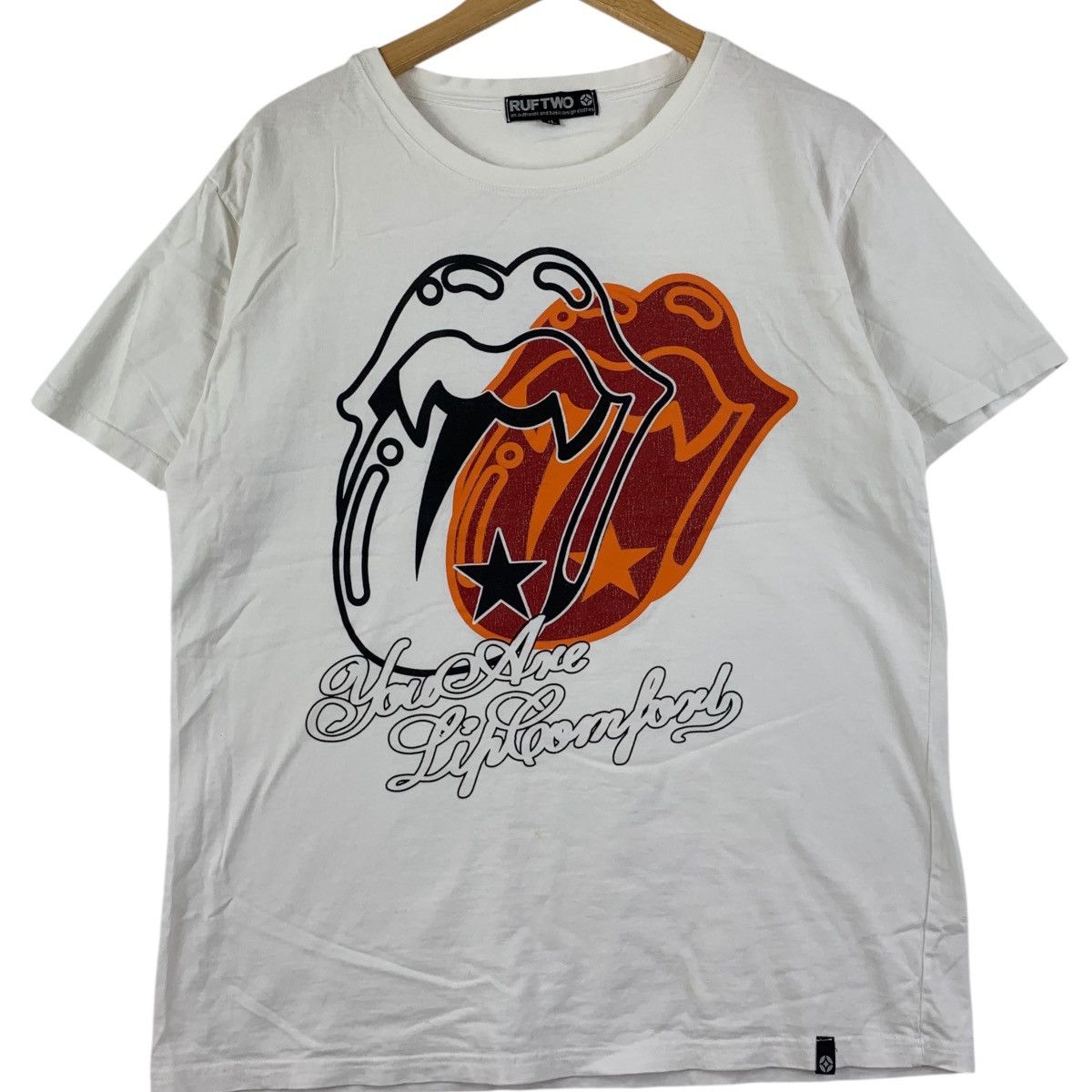 Vintage RUF TWO JAPAN Punk Rebel Hot Lips Tongue Tee Shirt Top Size XL / US 12-14 / IT 48-50 - 3 Thumbnail