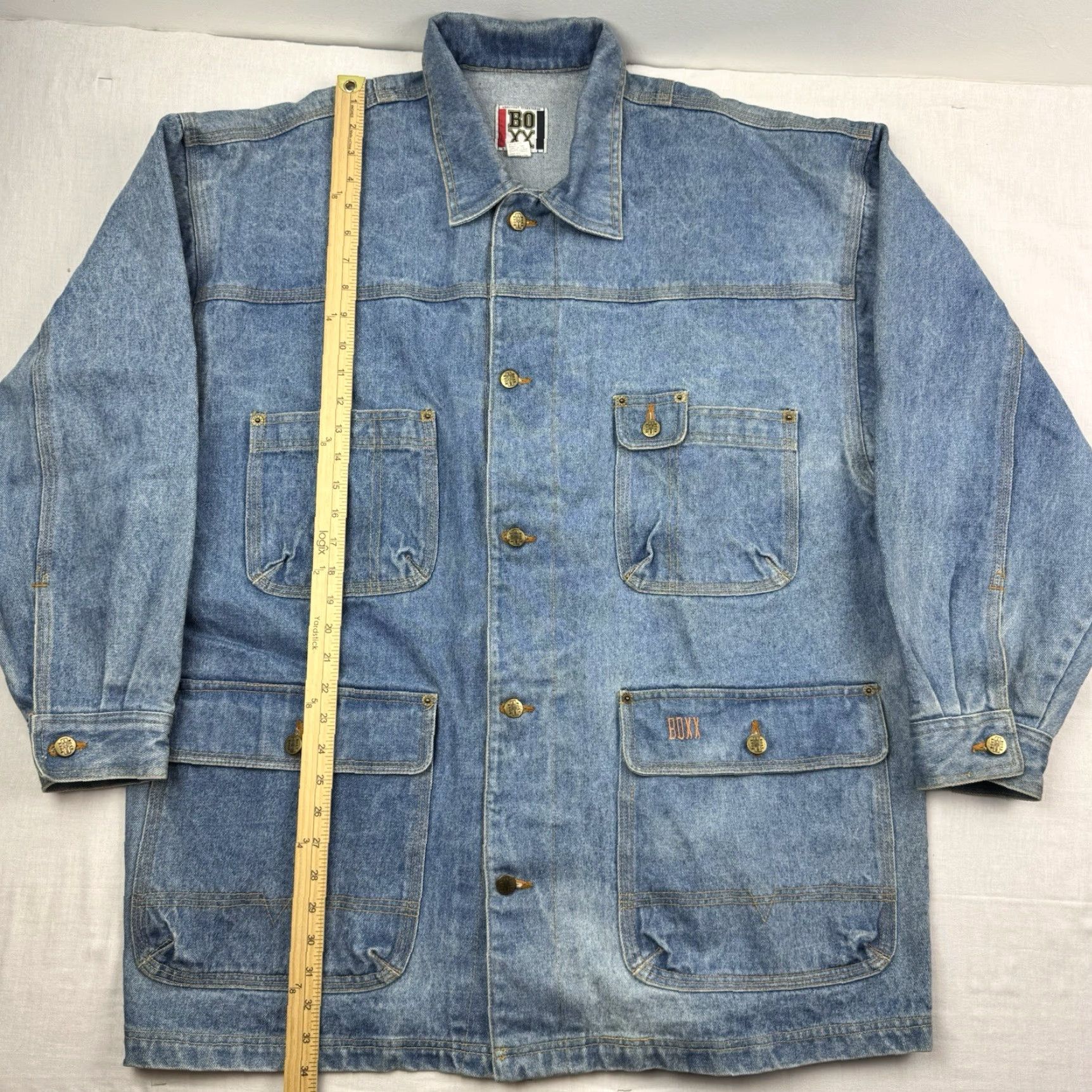 Denime VINTAGE Boxx Chore Coat Men L Blue Denim Relaxed 90s Hip Hop Y2K Concert/Age Classic Mens Size US L / EU 52-54 / 3 - 7 Thumbnail