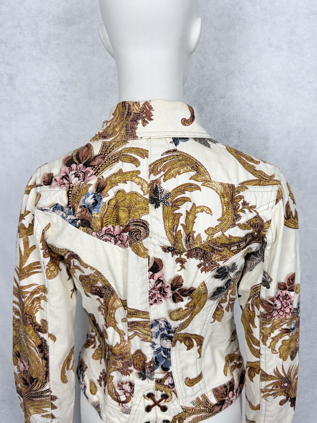 Roberto Cavalli Roberto Cavalli 2000’s Corseted Floral Baroque Denim Jacket Size S / US 4 / IT 40 - 11 Thumbnail