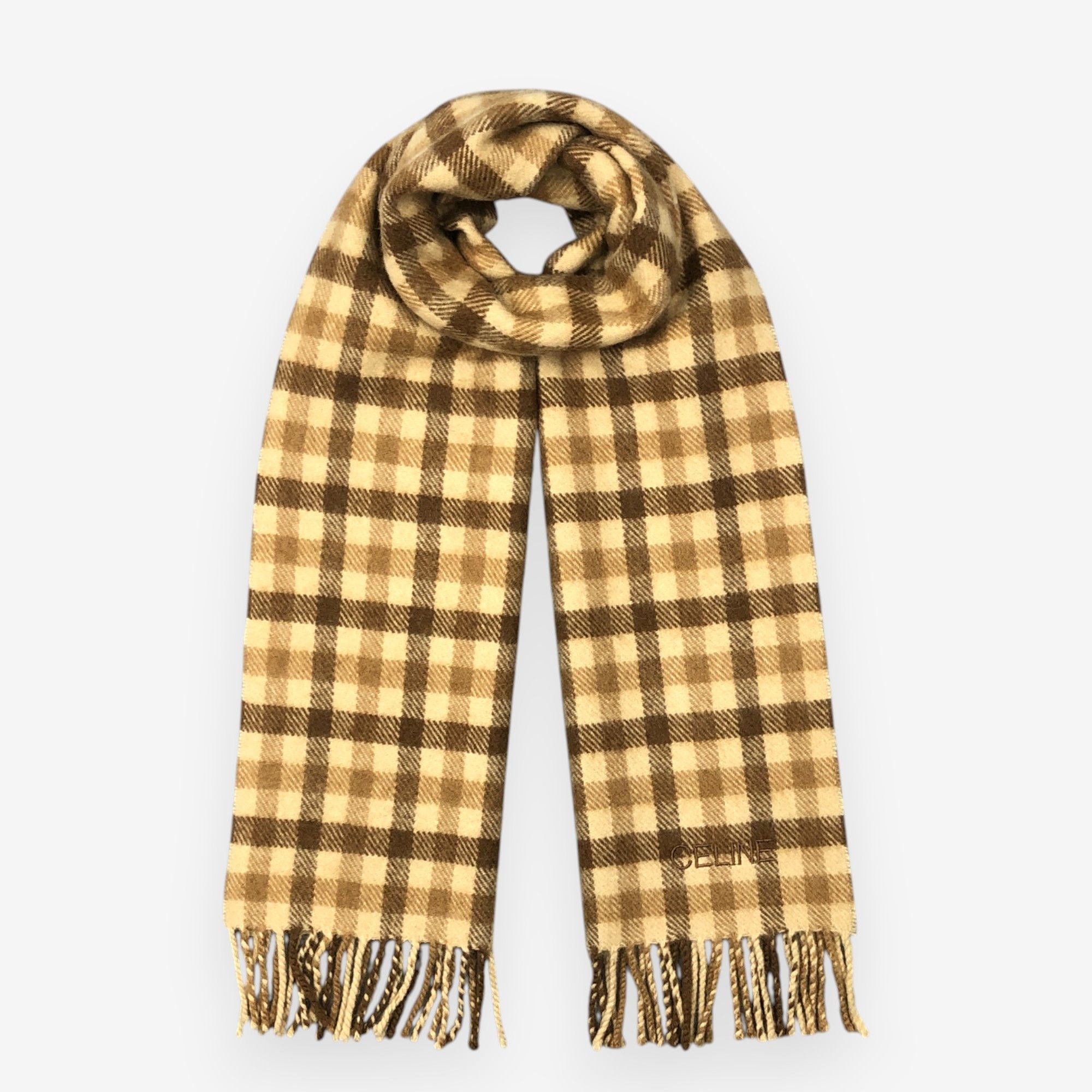 Celine Vintage Celine Scarf Muffler Wool Plaid Tartan Scarves Size ONE SIZE - 1 Thumbnail