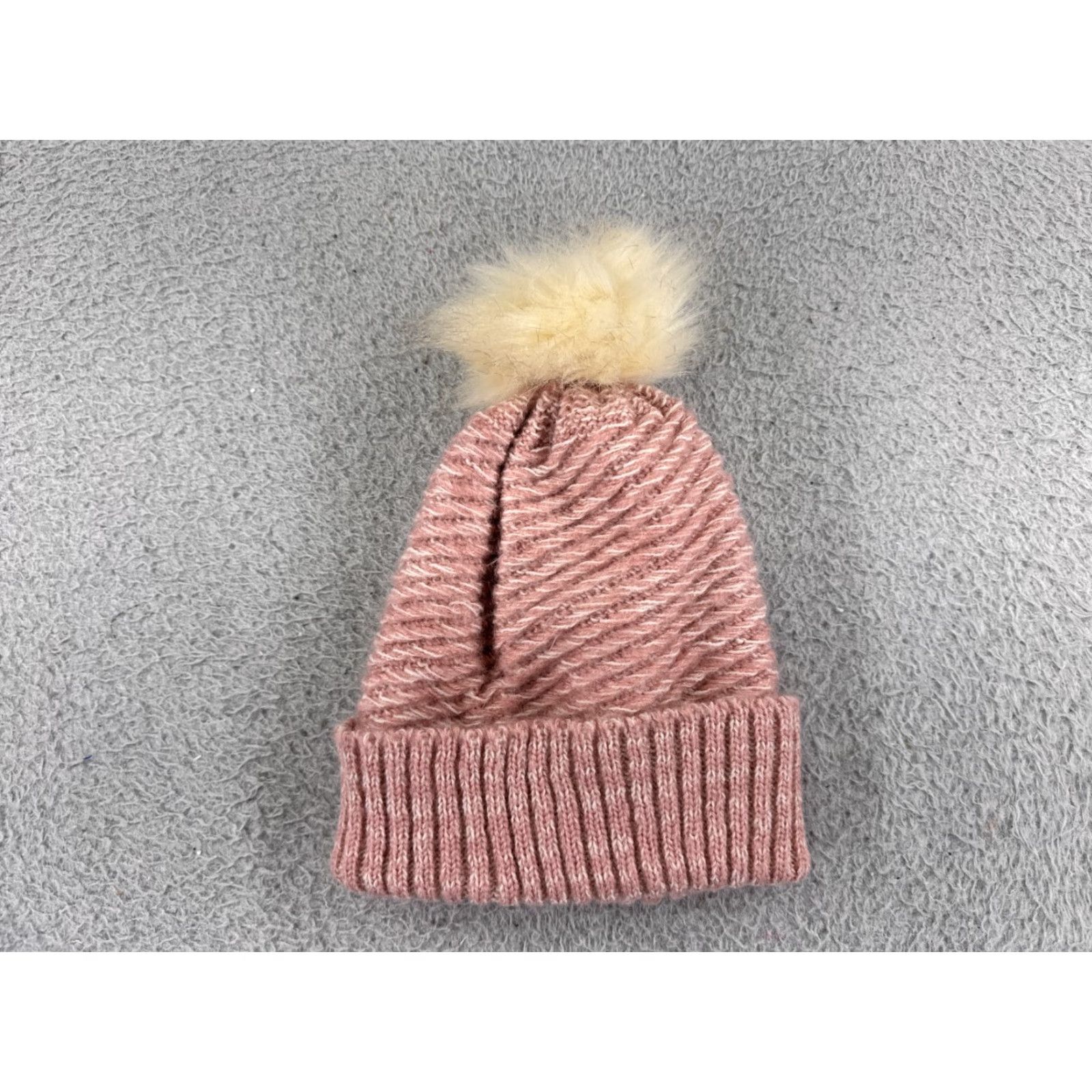 Vintage Hema Beanie Toque Adult One Size Pink Beige Knit Pom Winter Ski Snow Warm Size ONE SIZE - 2 Thumbnail