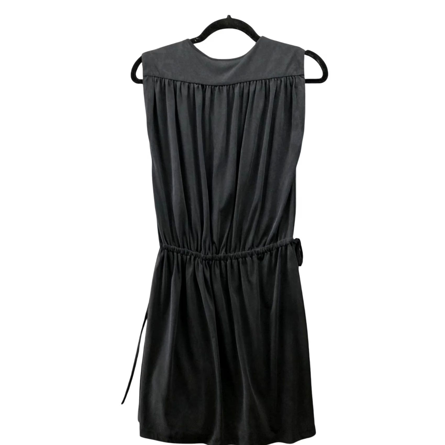 Club Monaco Club Monaco Black Sleeveless Mini Dress Womens S Split Neck A-Line Modal Blend Size S / US 4 / IT 40 - 2 Thumbnail
