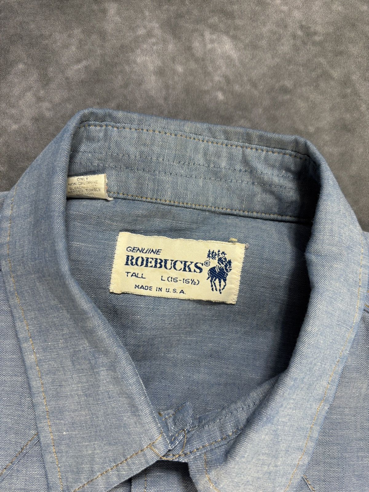 Sears × Vintage 70s Vintage Chambray Button Up 80s Sears Roebucks Denim Polo Size US L / EU 52-54 / 3 - 3 Thumbnail