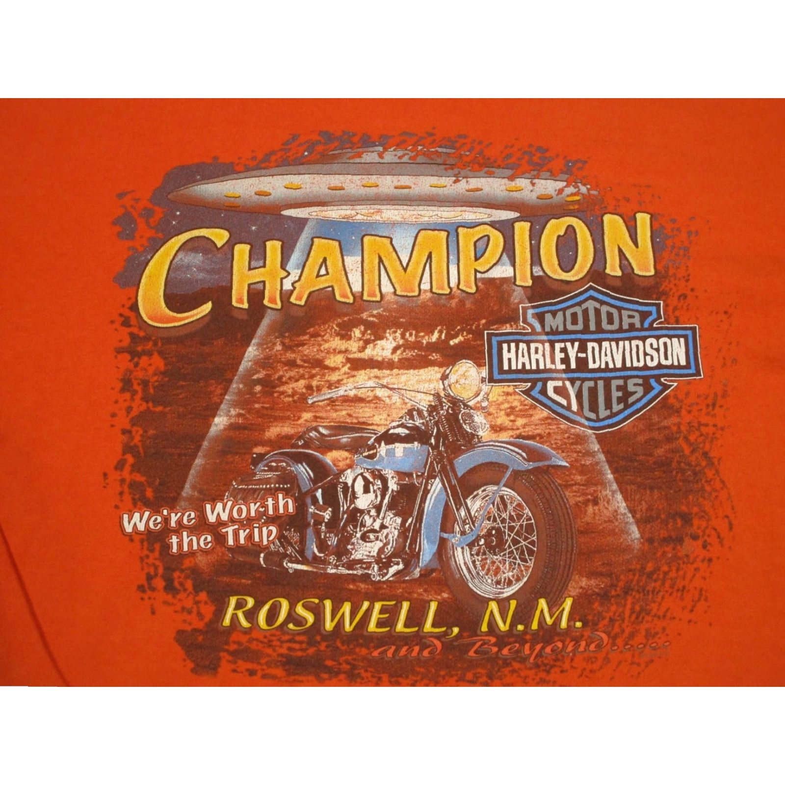 Harley Davidson Harley-Davidson Shirt Mens XL Orange Roswell New Mexico UFO Biker Graphic Tee Size US XL / EU 56 / 4 - 4 Thumbnail