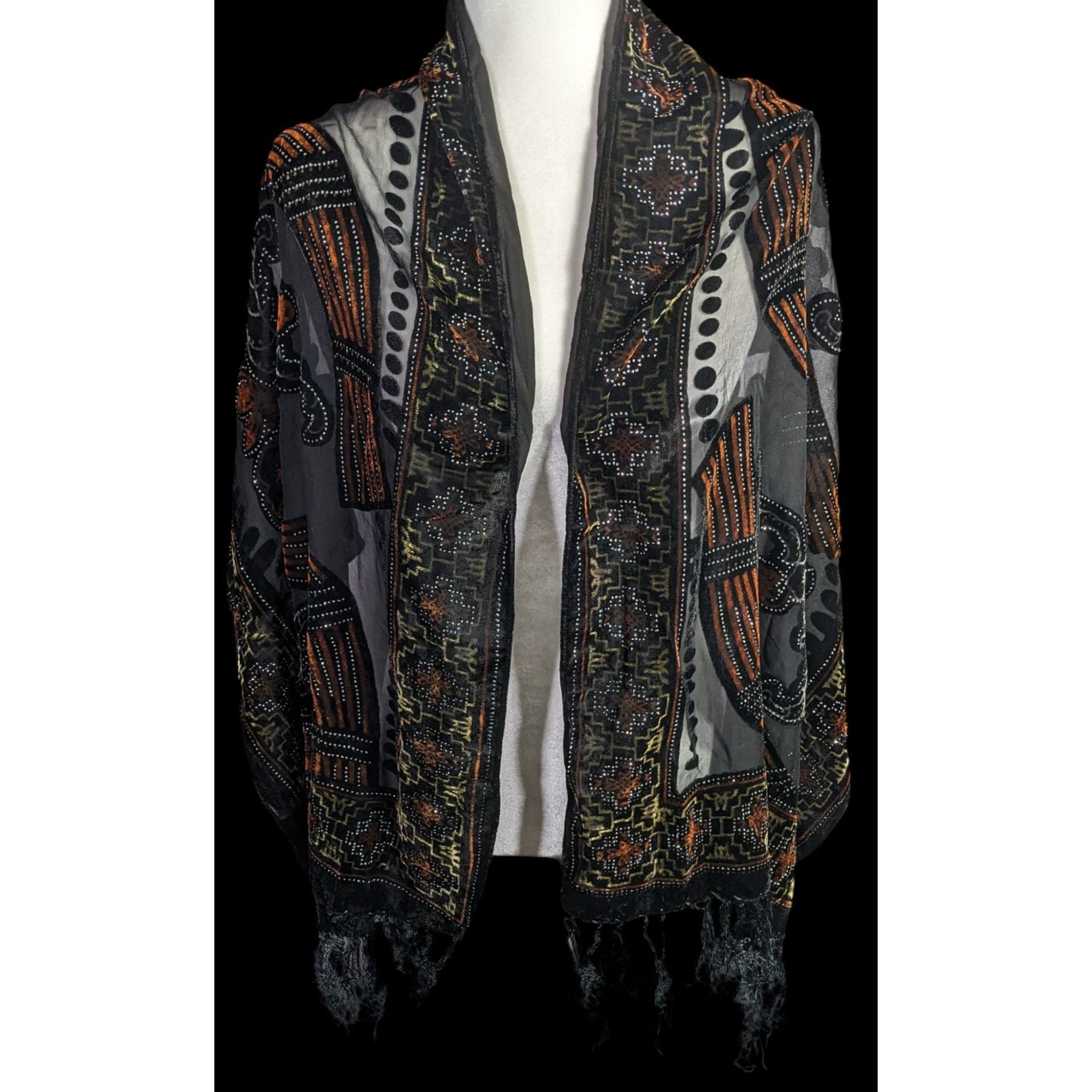 Other Vintage Glitter Burnt Velvet Floral Scarf With Fringe Elegan Size ONE SIZE - 3 Thumbnail