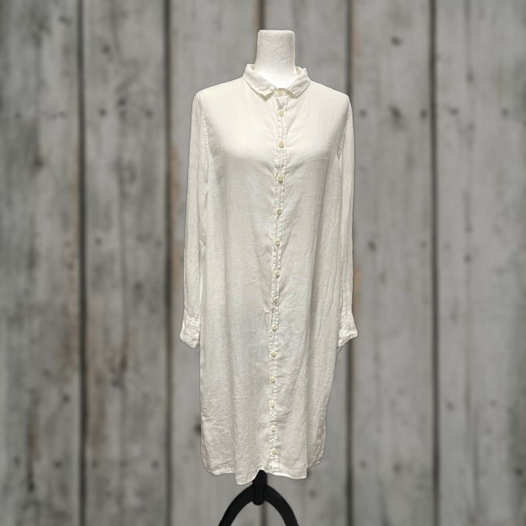 CP Shades Shirt Dress Midi Linen White Bohemian Vacation Women's M Medium