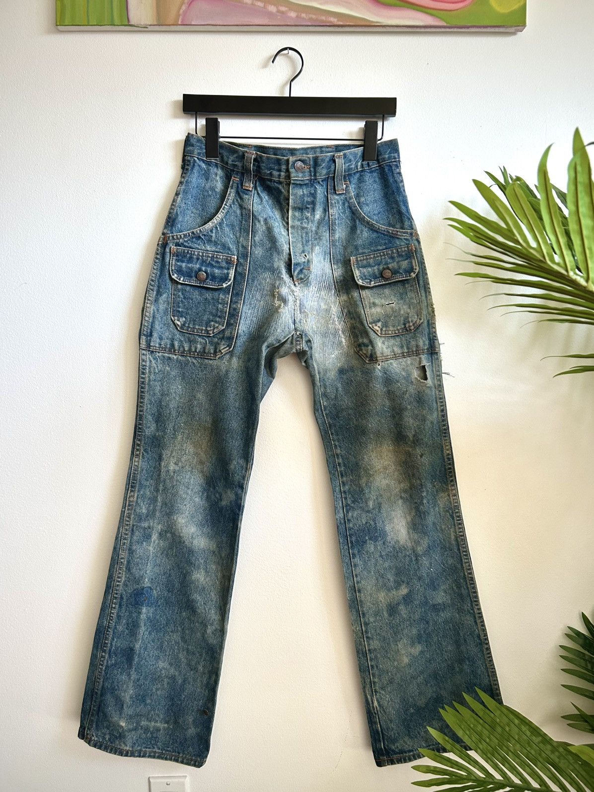 Vintage Vintage 1970s Mr Leggs Distressed Women’s Denim Flare Jeans Size 28" / US 6 / IT 42 - 1 Thumbnail