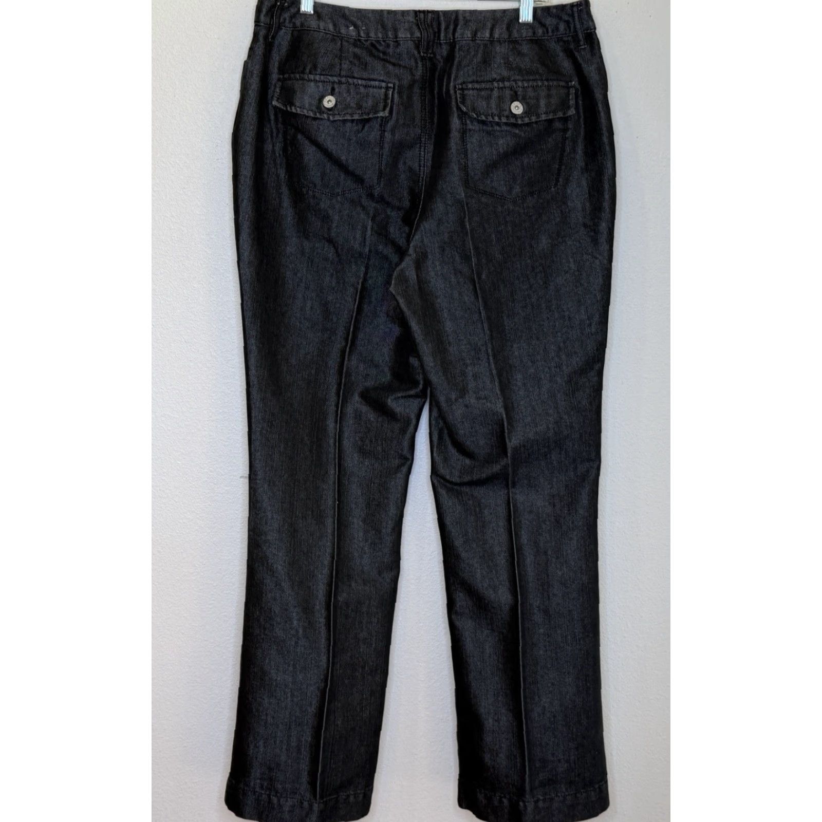 Vintage Chico's Pants Womens 2.5 Regular Charcoal Metallic Straight Leg Flat Front 31in Inseam Stretch Dress/Business Casual Workwear Trousers Size 26" / US 2 / IT 38 - 5 Thumbnail