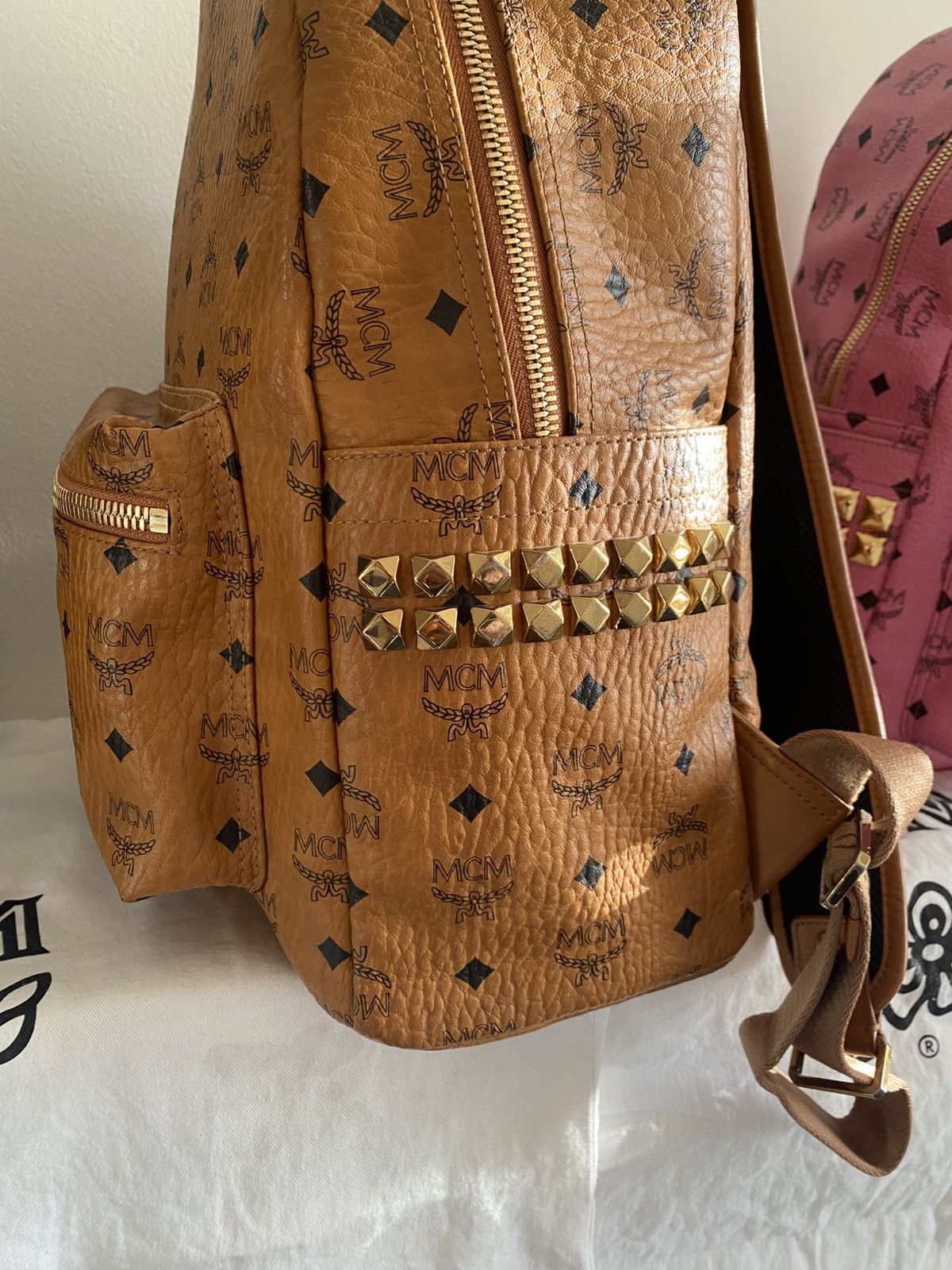 MCM MCM Cognac Side Studs In Visetos Monogram Large Backpack Size 46 - 13 Thumbnail