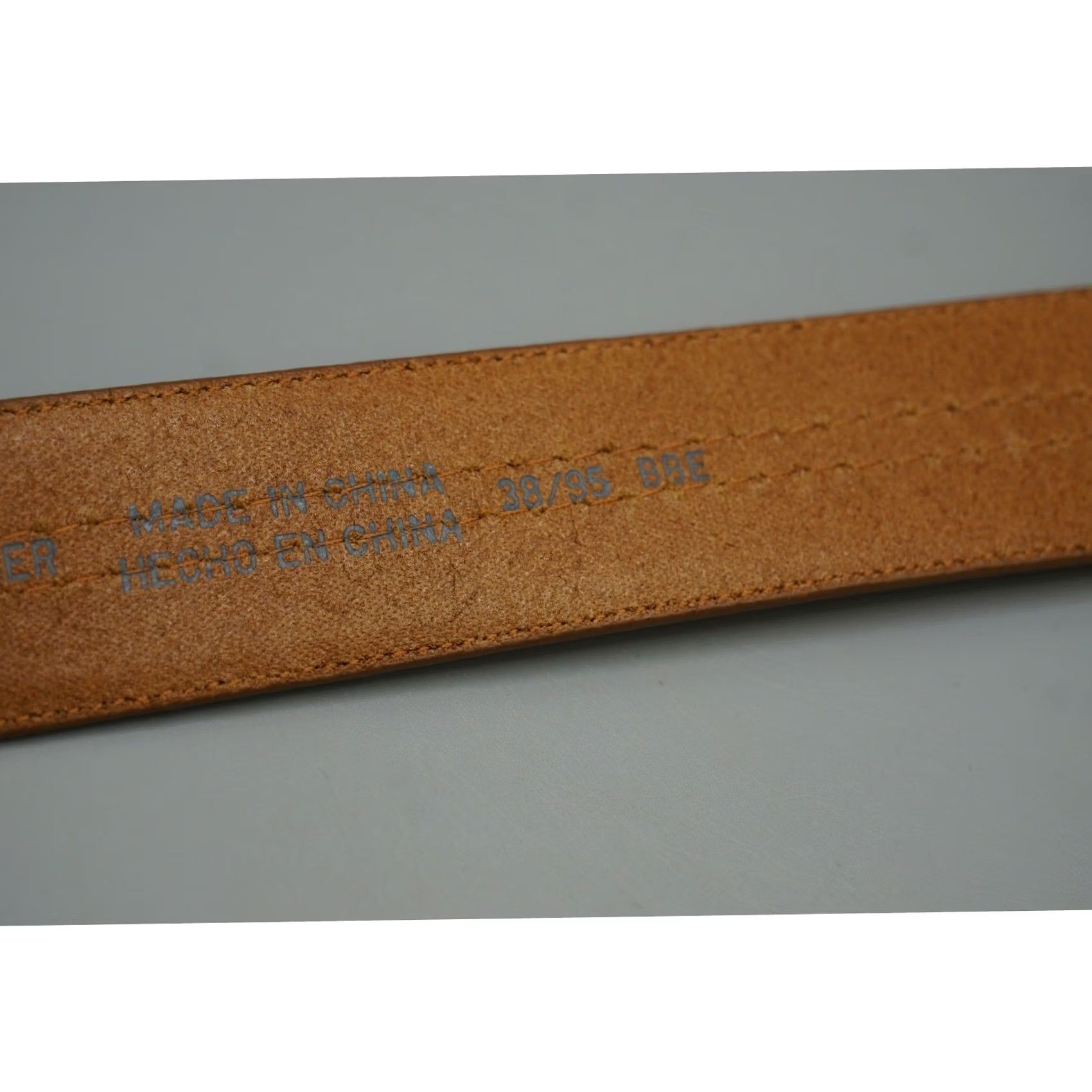 Vintage Columbia Belt Mens Leather Tan Nubuck 1.5" 38/95 Triple Stitch Buckle Classic Work Belt Mens Size 38 - 4 Thumbnail