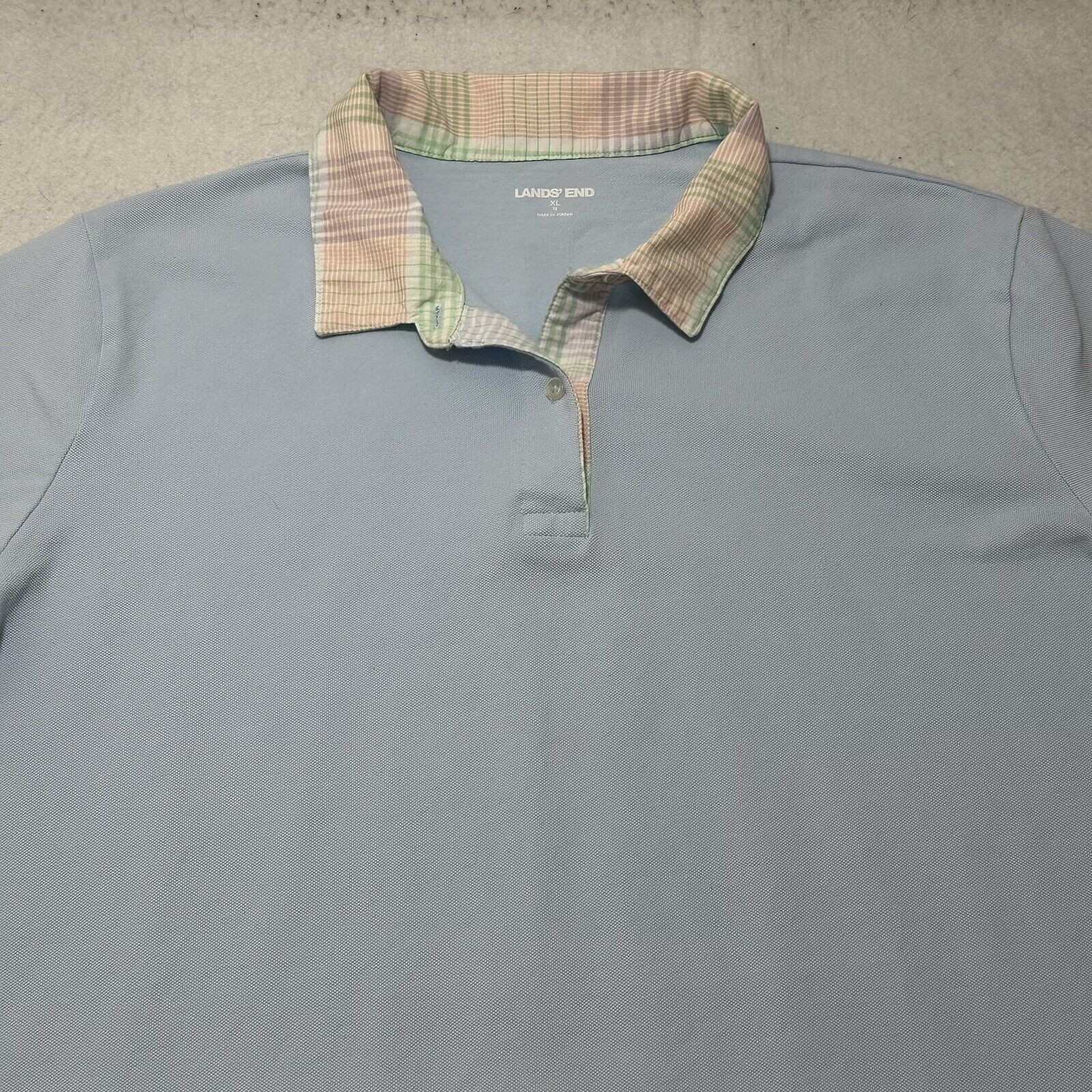 Lands' End Lands' End XL Light Blue Plaid Collared Polo Shirt Dress Size XL / US 12-14 / IT 48-50 - 2 Thumbnail