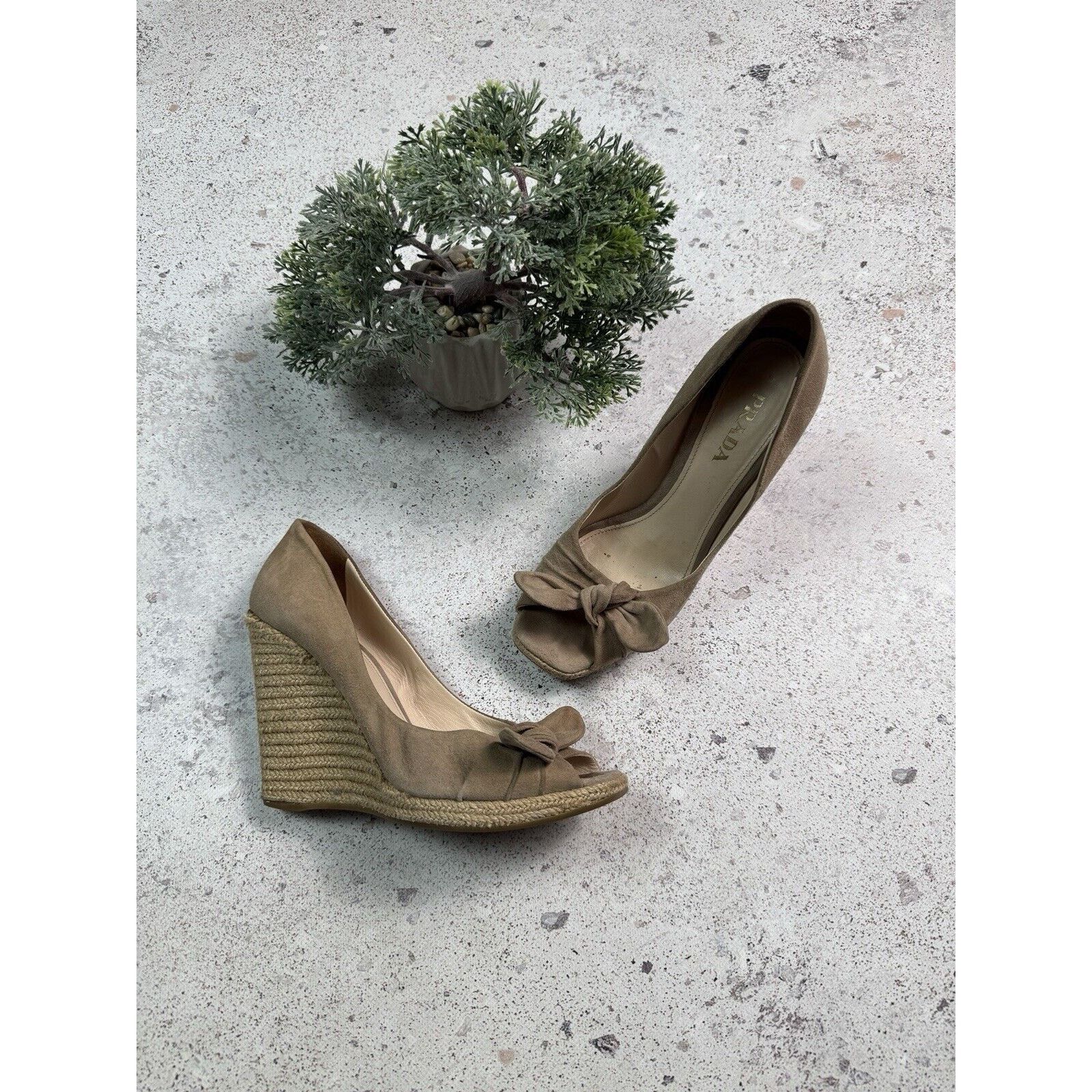 Prada Espadrilles Pumps Heels Platform Shoes Size 39.5 in Beige, Women's
