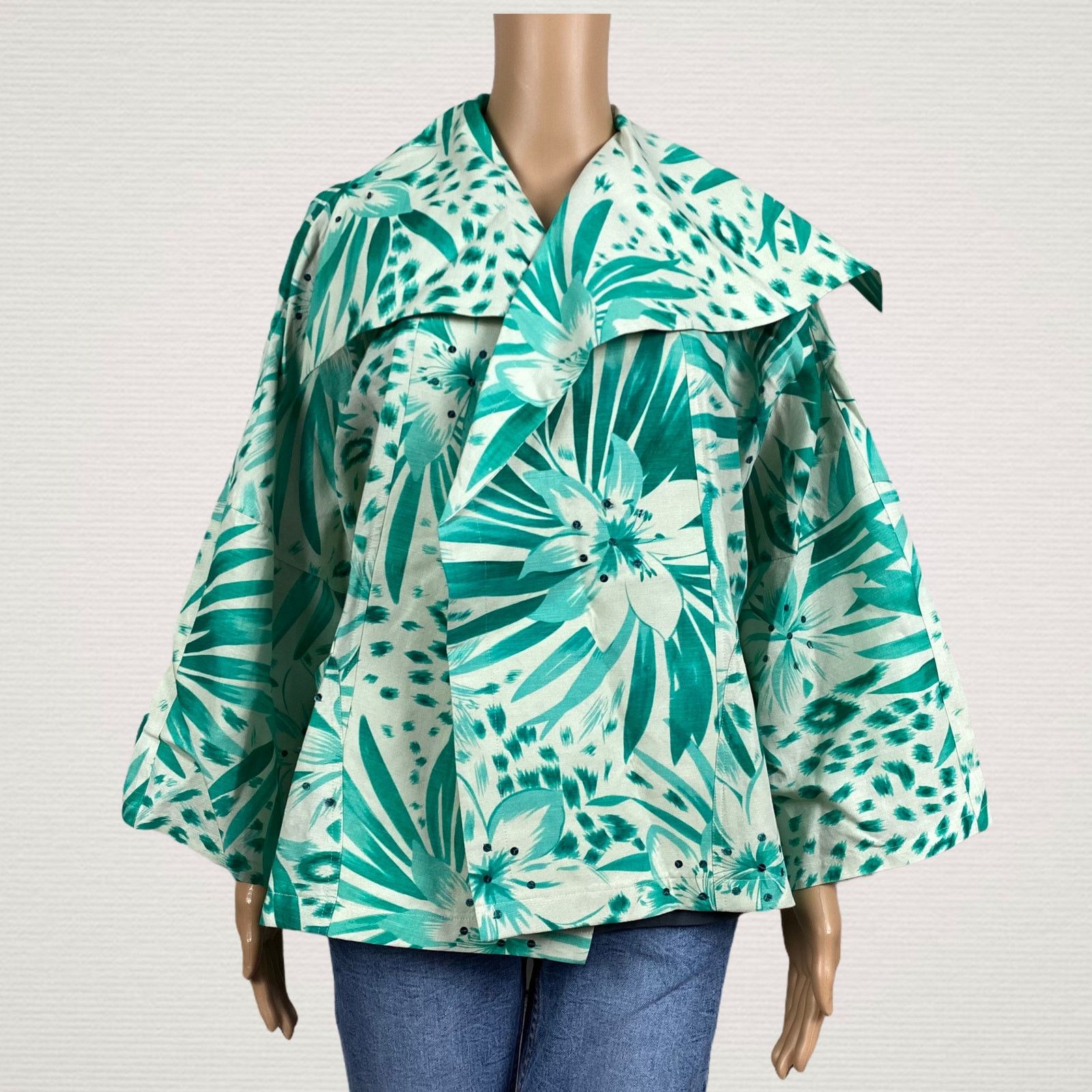 Other Della Reese Green Botanical Open Front Jacket Blazer Small Size S / US 4 / IT 40 - 1 Thumbnail