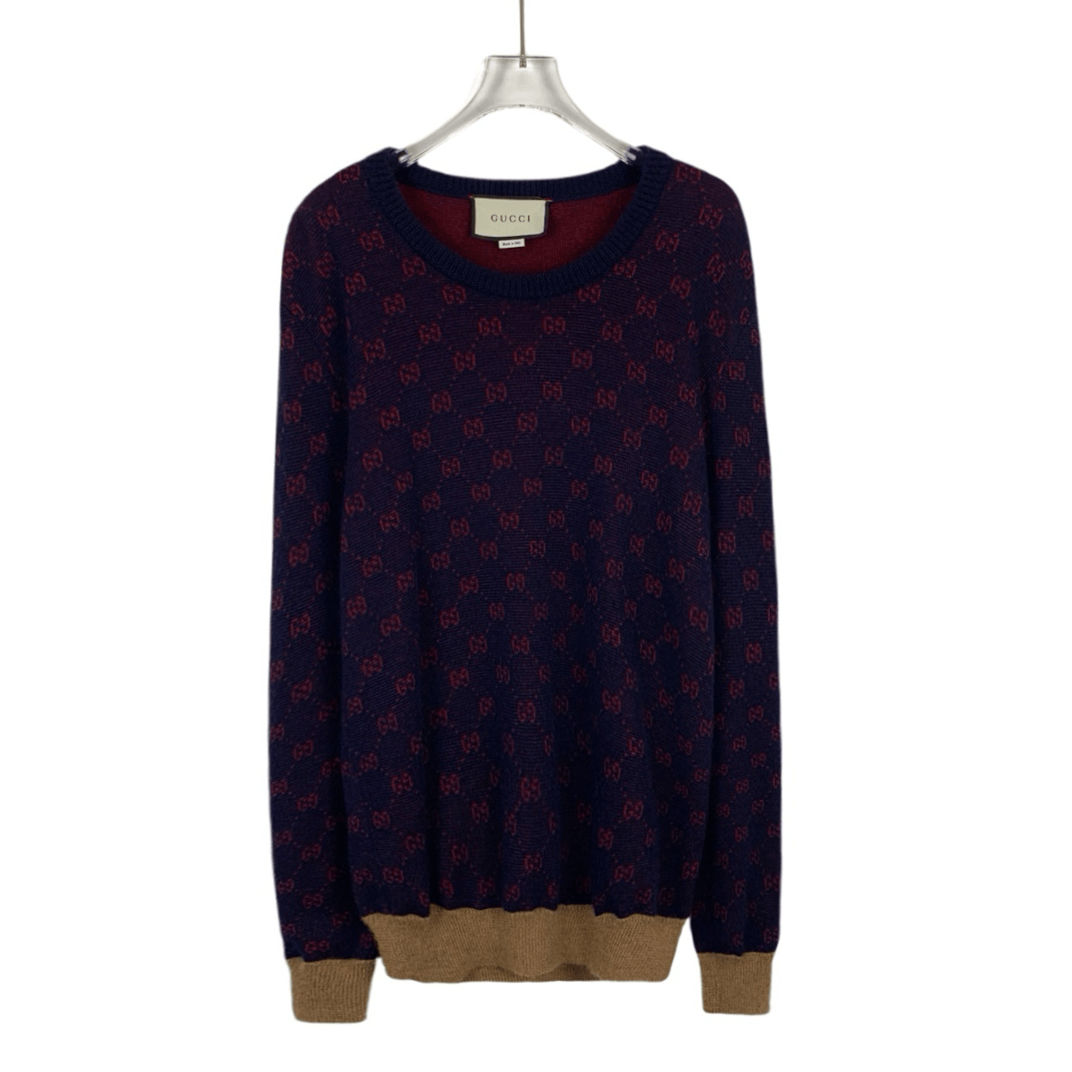 Gucci Gucci Navy Logo Jacquard Wool Crewneck Sweater (Size S) Size S / US 4 / IT 40 - 1 Thumbnail