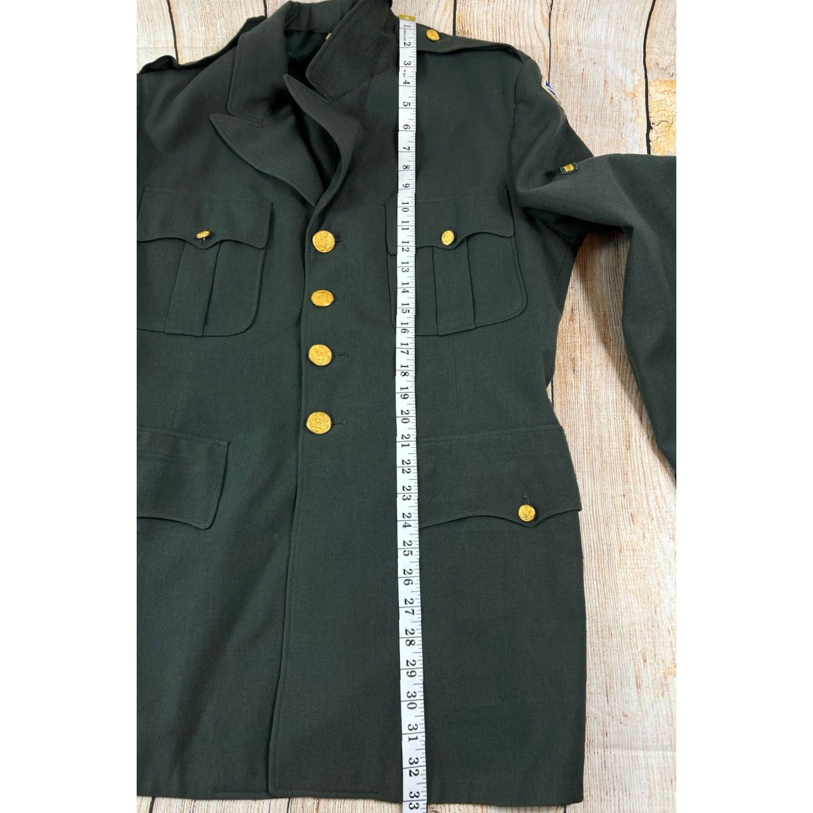 Vintage VINTAGE Military Blazer Army Green Wool 42 Regular Men Jacket Used Stains on Sleeves Size 42R - 7 Thumbnail