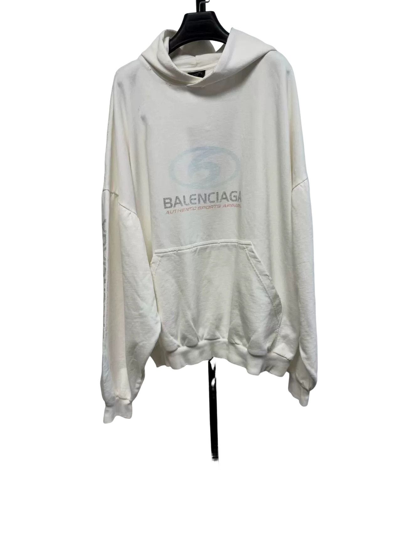 Balenciaga Balenciaga Distressed Logo Hoodie White Size 3 Size US L / EU 52-54 / 3 - 1 Thumbnail