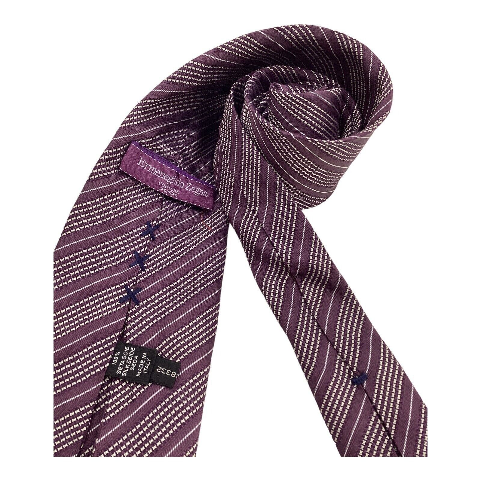 Ermenegildo Zegna ERMENEGILDO ZEGNA COUTURE Purple Striped Luxury Silk Tie Size ONE SIZE - 3 Thumbnail