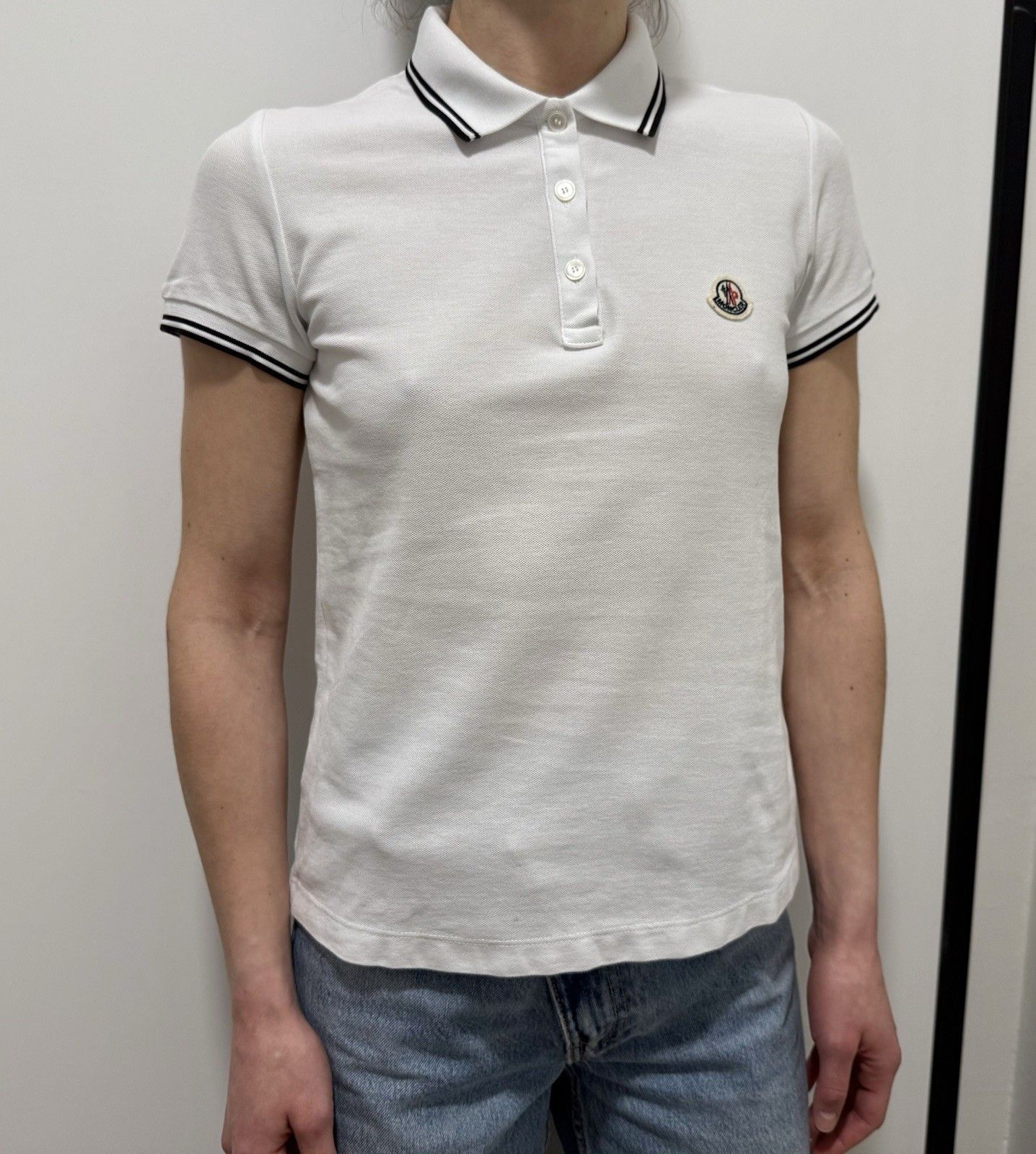 Moncler DDP Moncler Womens Polo White Maglia Logo Top Cotton size XS Size XS / US 0-2 / IT 36-38 - 7 Thumbnail