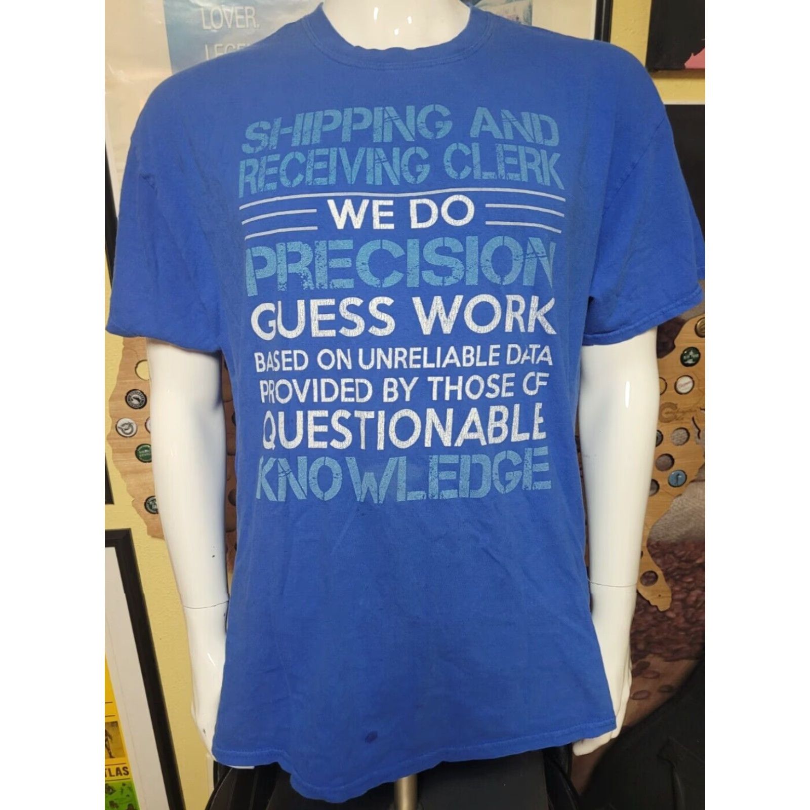 Vintage Shipping & Receiving Clerk Funny Work T Shirt XL Blue Cotton Crew Neck Short Sleeve Graphic Tee Men Size US XL / EU 56 / 4 - 2 Thumbnail