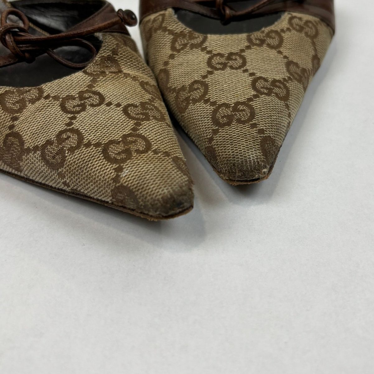 Gucci × Vintage VTG Gucci Monogram Cut Out Kitten Heels Mules Women's 8.5B Size US 8.5 / IT 38.5 - 13 Thumbnail