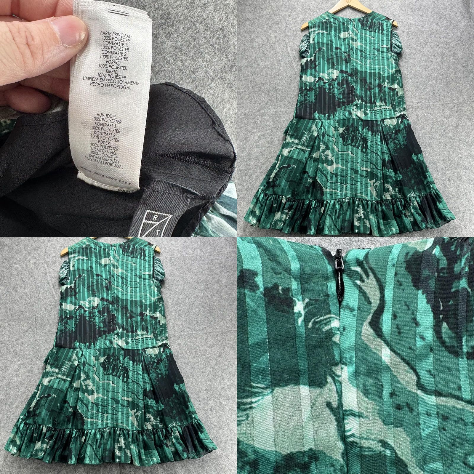 Victoria Beckham Victoria Victoria Beckham Dress Womens 8 Green Print Ruffle Sleeveless V-Neck Dress Size M / US 6-8 / IT 42-44 - 11 Thumbnail