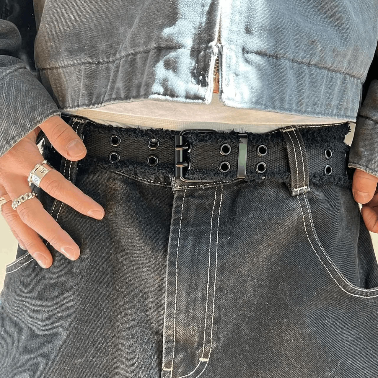 Other 2000s round studded fur frayed black grunge belt Size ONE SIZE - 4 Thumbnail