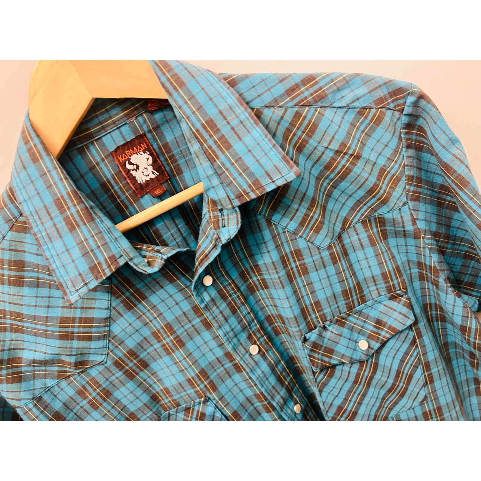 Other Vintage Karman Western Pearl Snap Plaid Cowboy Shirt Size US L / EU 52-54 / 3 - 5 Thumbnail