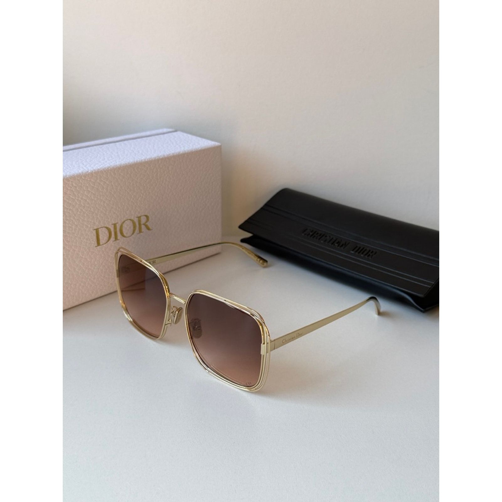 NEW Dior FilDior S1U Square Sunglasses in Gold Brown