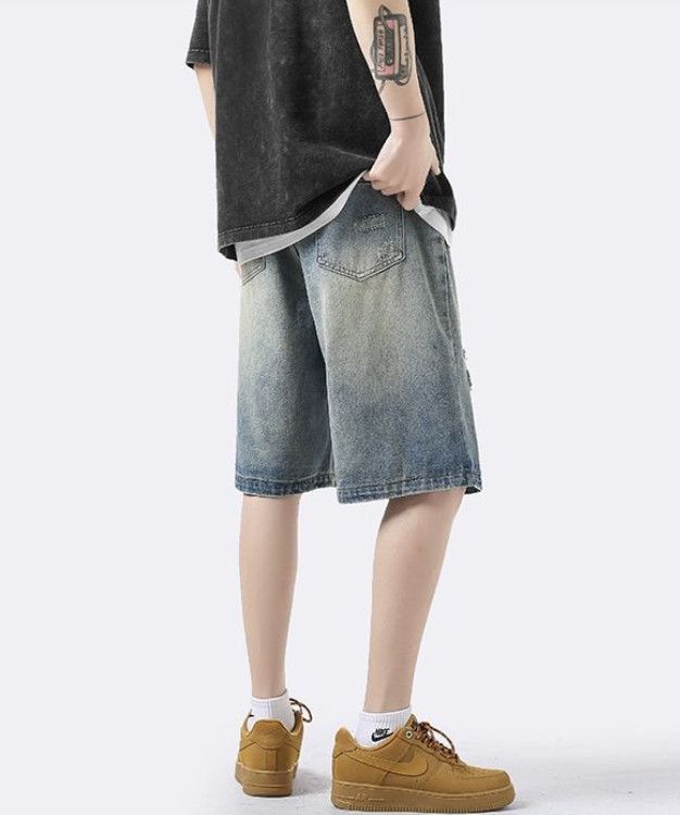 Japanese Brand Men's street distressed straight ripped denim shorts Size US 32 / EU 48 - 5 Thumbnail
